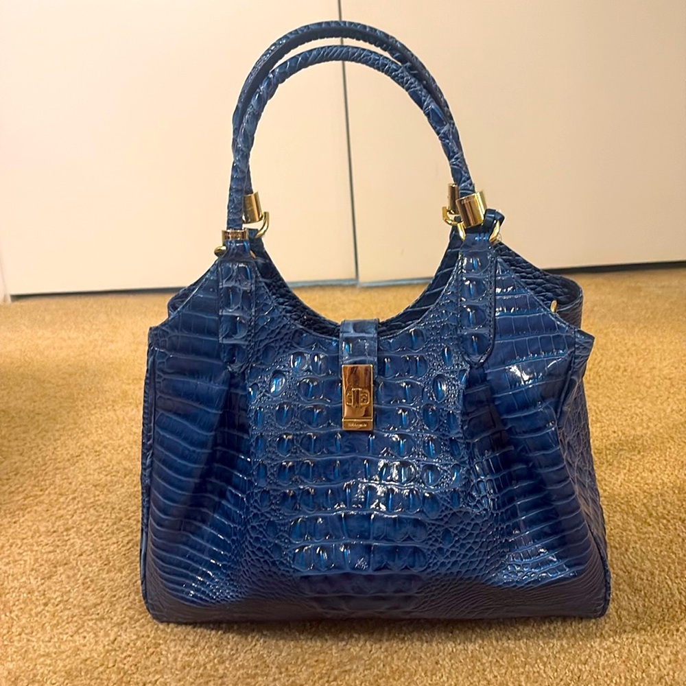 Gorgeous large royal  Blue BRAHMIN purse  with two handles and shoulder strap.